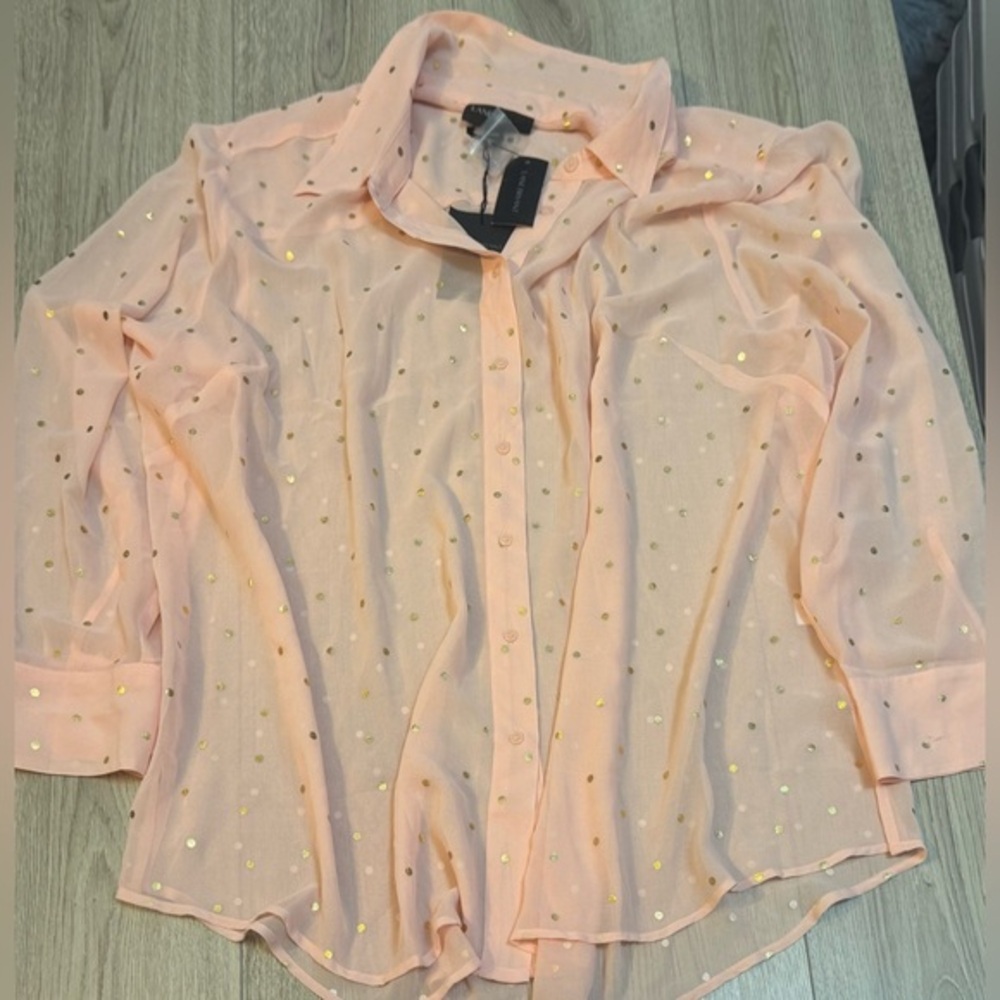 Lane Bryant pink Sheer button up down long sleeve shirt top